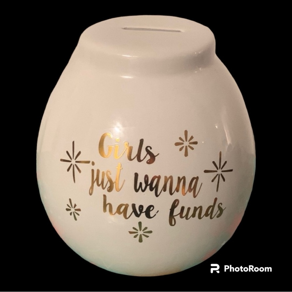 NWT | Coin Bank | Girls Just Wanna Have Funds | White & Gold